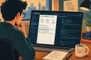 Illustration of an engineer at a laptop viewing a Databricks nyc-311-pipeline job and Delta Transaction Log JSON, beside a Faster Queries, Smarter Storage note, Spark and Delta Lake books, and a checklist